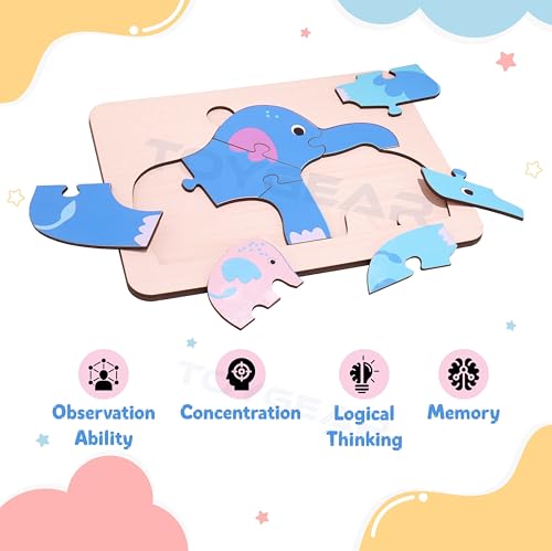 Image of Wooden Elephant Puzzle for Kids | Assemble & Disassemble Toy | Develops Motor Skills, Focus & Logic | Montessori Animal Puzzle Montessori Build & Rebuild Toy Age 2+Years