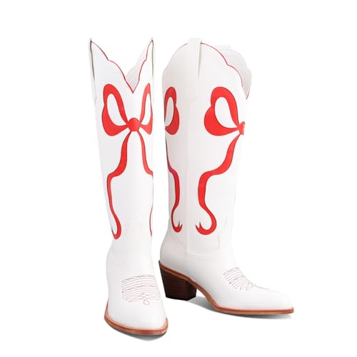 Image of LingxiaUne Cowboy Boots for Women, Mid Calf Cowgirl Boot Rhinestone, Comfortable Chunky Heel Western Boot with Glitter, Sparkle Boot for Dressy Woman