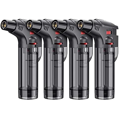 Torch Lighters, 4 Pack, Butane Refillable Jet Flame Torch Lighter, Windproof, Safe, Multi Utility Lighter for Candles, Fireplaces, Campfires, Grill (Without Butane) Cover
