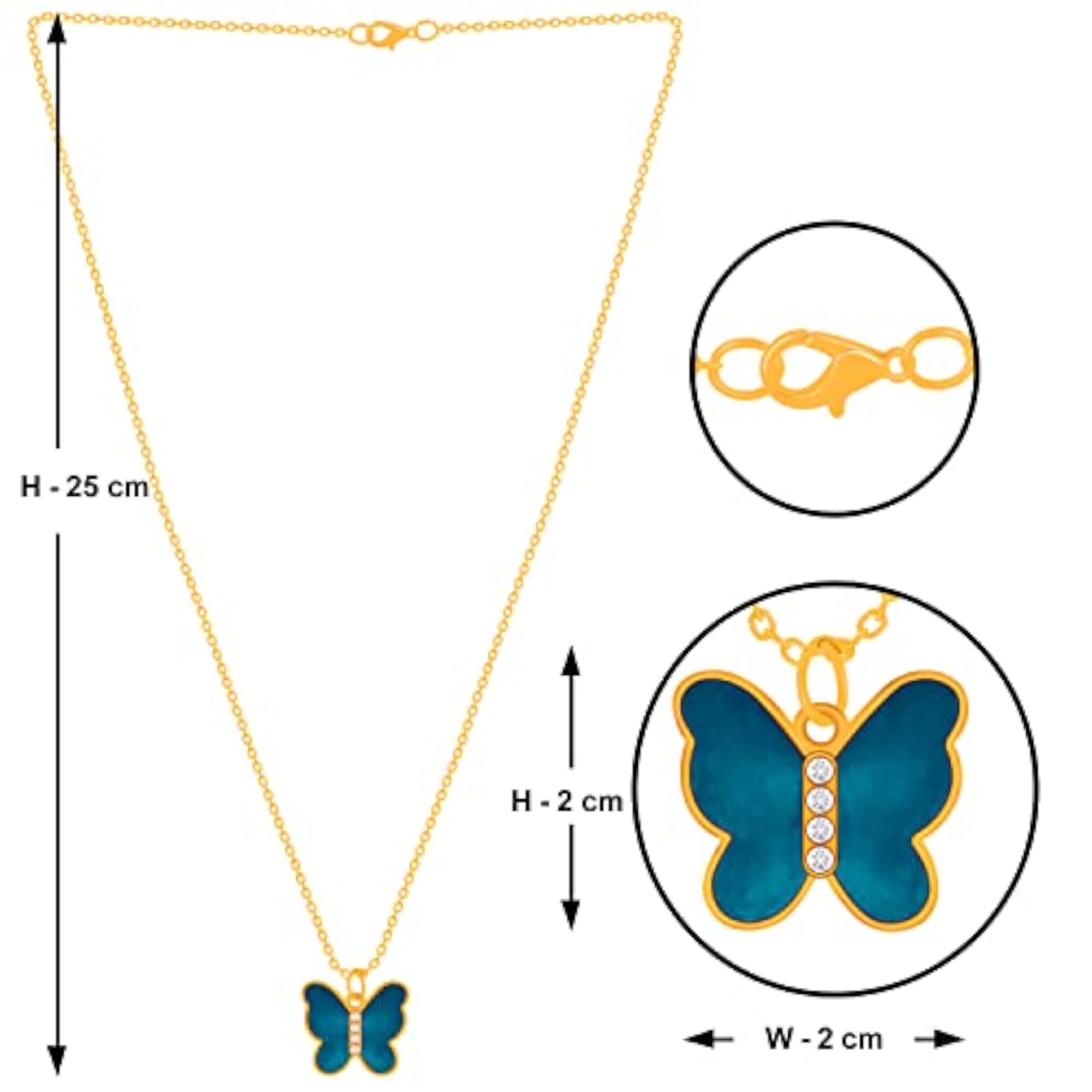 Multi-Color Butterfly Gold Plated Pendant Necklace