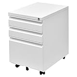 Giantex 3 Drawers Rolling Mobile File Pedestal Storage Cabinet Steel Home Office (White)