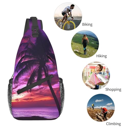 Bolso cruzado Palm Tree Purple Sunset negro para hombre y mujer miniatura 6