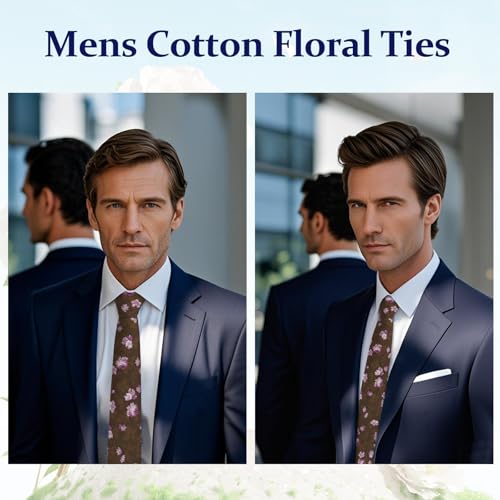 Image of Floral Ties Skinny Tie for Men, Cotton Mens Neckties for Weddings | 2.56'', floral, slim, soft and comfortable, men's neckties for casual, business, party, daily, dating