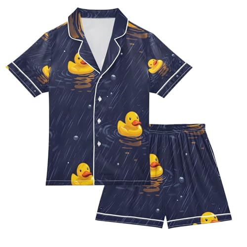 senya Funny Duck Swim X Satin Summer Pajama Sets Silk Short Sleeve Button Down Sleepwear