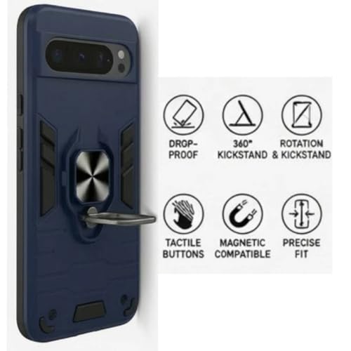 Image of JANAK RAJ Ringstand Armor Bumper Back Case Cover Compatible with Google Pixel 9 /9 Pro 5G | Tough Rugged Shockproof PC+TPU Kickstand 360 Protective Design - Navy Blue