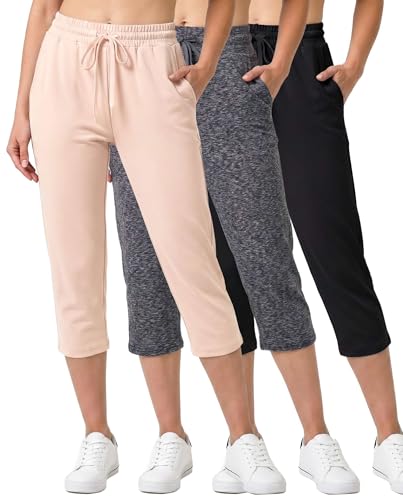 3 Pack Women's Capri Pants Athletic Casual Sweatpants Summer Yoga Pockets