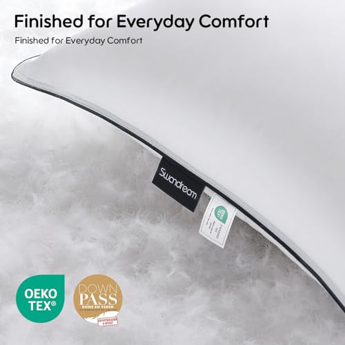 Swandream Goose Feather and Down Bed Pillows Standard Size Set of 2, Luxury 3-Chamber Pillows with Soft & Down-Proof Cover, Fluffy Plush Hotel Pillows for Side, Back & Stomach Sleepers - image 4