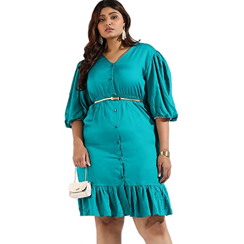 Image of Instafab Plus Women's Multicolour Printed Midi Length Short Sleeve Regular Fit Wrap Dress for Casual Wear | Modern Clothing Dress Crafted with Comfort Fit for Everyday Wear, 3XL