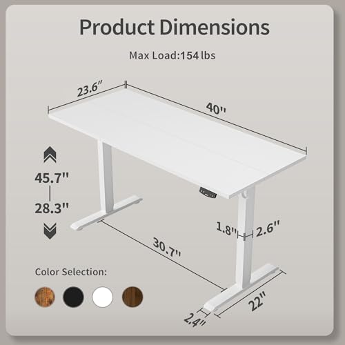 Image of Agilestic Electric Standing Desk, 40 x 24 Inches Height Adjustable Desk, Sit Stand up for Work Office Home, Ergonomic Rising Computer Table with Memory Preset, White