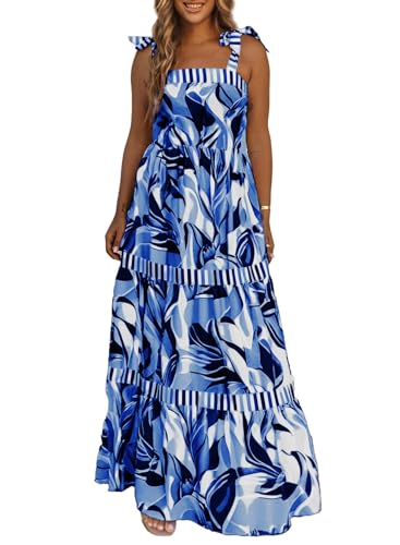 Image of AlvaQ Women's 2025 Summer Sleeveless Floral Print Maxi Dress Strap Square Neck Beach Sun Dress