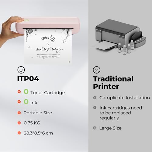 MUNBYN Portable Printer Wireless for Travel ITP04, Thermal Bluetooth Printer, Support 8.5x11&A4 Thermal Paper, Inkless Printer, Compatible with Android and iOS Phone & Laptop, Small Printer (Pink) - Thumbnail 2