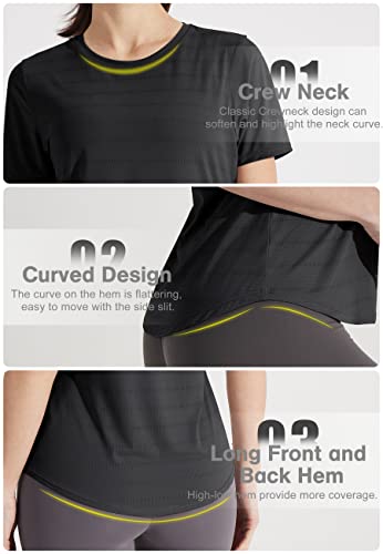 Libin Women's Short Sleeve T Shirts Workout Gym Athletic Running Summer Tops Quck Dry Crewneck Yoga Sports Exercise Tee Shirt Loose Fit Black, L #TOP4