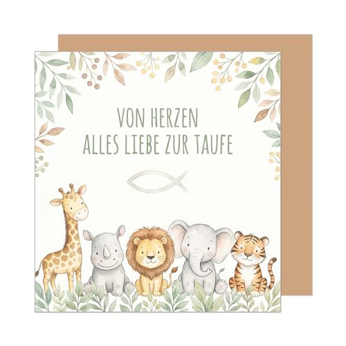 Edition Seidel Premium quadratische Glückwunschkarte zur Taufe mit Umschlag. Taufkarte Grußkarte Karte Spruch Sprüche Taufkind Täufling Junge Mädchen Baby Kind Liebe Tiere Dschungel (ETQ139 SW026)