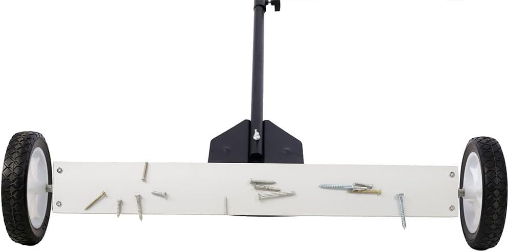24'' Rolling Magnetic Pick-Up Sweeper, 30 Pound Capacity with Release and Adjustable Long Handle, Heavy-Duty Magnet Sweeper, Screws Parts Finder, for Nails Needles Screws Collection