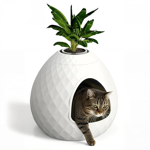 VIXZEN Cat Litter Box Enclosure - Hidden Litter Box with Removable Planter Top, Egg-Shaped Resin Design, Tool-Free Quick Assembly, Spacious Interior, Ideal for Indoor Use