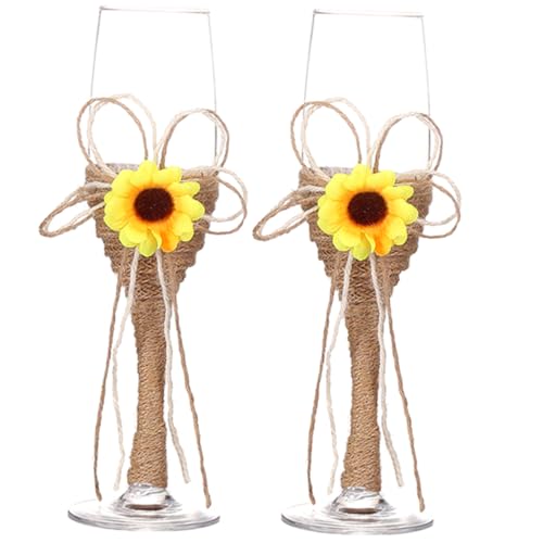 STOBAZA Copas de Vino para Boda con Diseño de Girasol y Cuerda Rústica de Copas Elegantes para Fiesta Nupcial Cristalería Creativa para Bar y Hogar