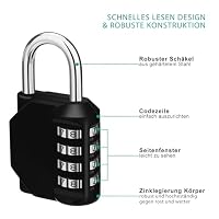 ZHEGE Vorhängeschloss Zahlenschlösser, Schloss mit Zahlencode (2, Schwarz) – Ansicht 3