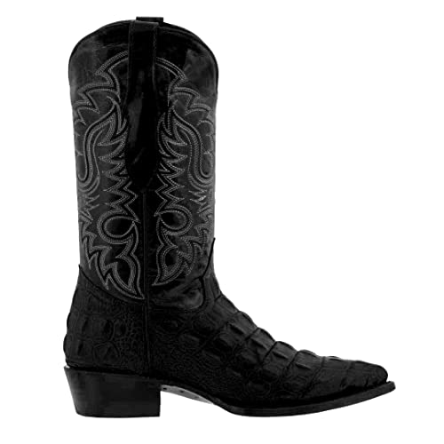 Texas Legacy Mens Black Western Leather Cowboy Boots Crocodile Back Print J Toe2
