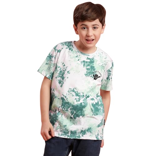 Image of Li'l Tomatoes Boys Cotton Blend Tie-Dye Regular Fit T-Shirt, Green, 11-12 Years