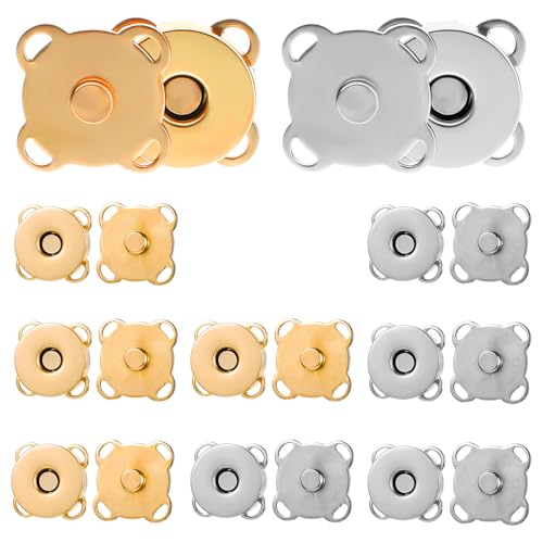 Thinp 10 Paare Magnetknöpfe,14mm Metall Magnetknöpfe,Magnetverschluss Tasche,Pflaumenförmige Magnetische Knöpfe zum Annähen,Magnetknopf,Magnet Druckknopf für DIY Nähen Handwerk Geldtasche Kleidung