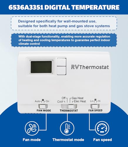 Image of USTAR Upgraded RV 6536A3351 Digital Thermostat Compatible with Coleman Mach, Wall-Mounted, White, Two-Stage Digital Thermostat Fit for Heat Pump & Gas Furnace