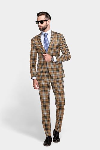 Elina fashion Men's Plaid Blazer Checks 2 Button Long Sleeve Slim Fit Suit Jacket Business Casual Coat Rakhi Diwali Gift3