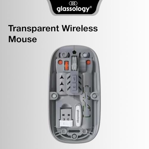 Image of Glassology Transparent 2.4GHz Wireless + Bluetooth Mouse, Multi-Device Dual Mode Slim Rechargeable Silent Click Buttons Wireless BT Mouse, Adjustable DPI 800-1200-1600 (White) (Grey)