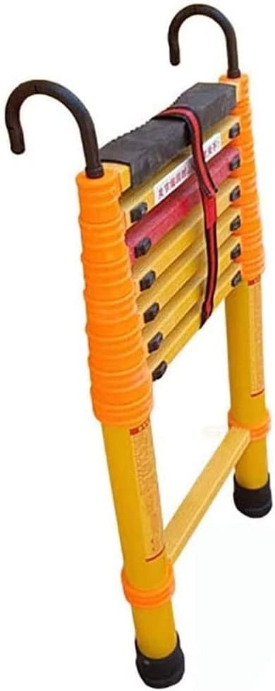 Lightweight 4M Fiberglass Extension Ladder with Hook Non-Conductive Stepladder for Roofs & Walls Compact Design with Finger Protection - Safe & Durable for Outdoor Use