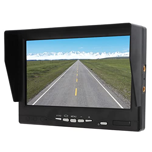 Socobeta Monitor de Coche de 7 Pulgadas, Monitor de Vista Trasera V1 V2 Entrada de Video Universal 180 Grados TFT LCD Ajustable para Camión RV Van Remolque Vehículo