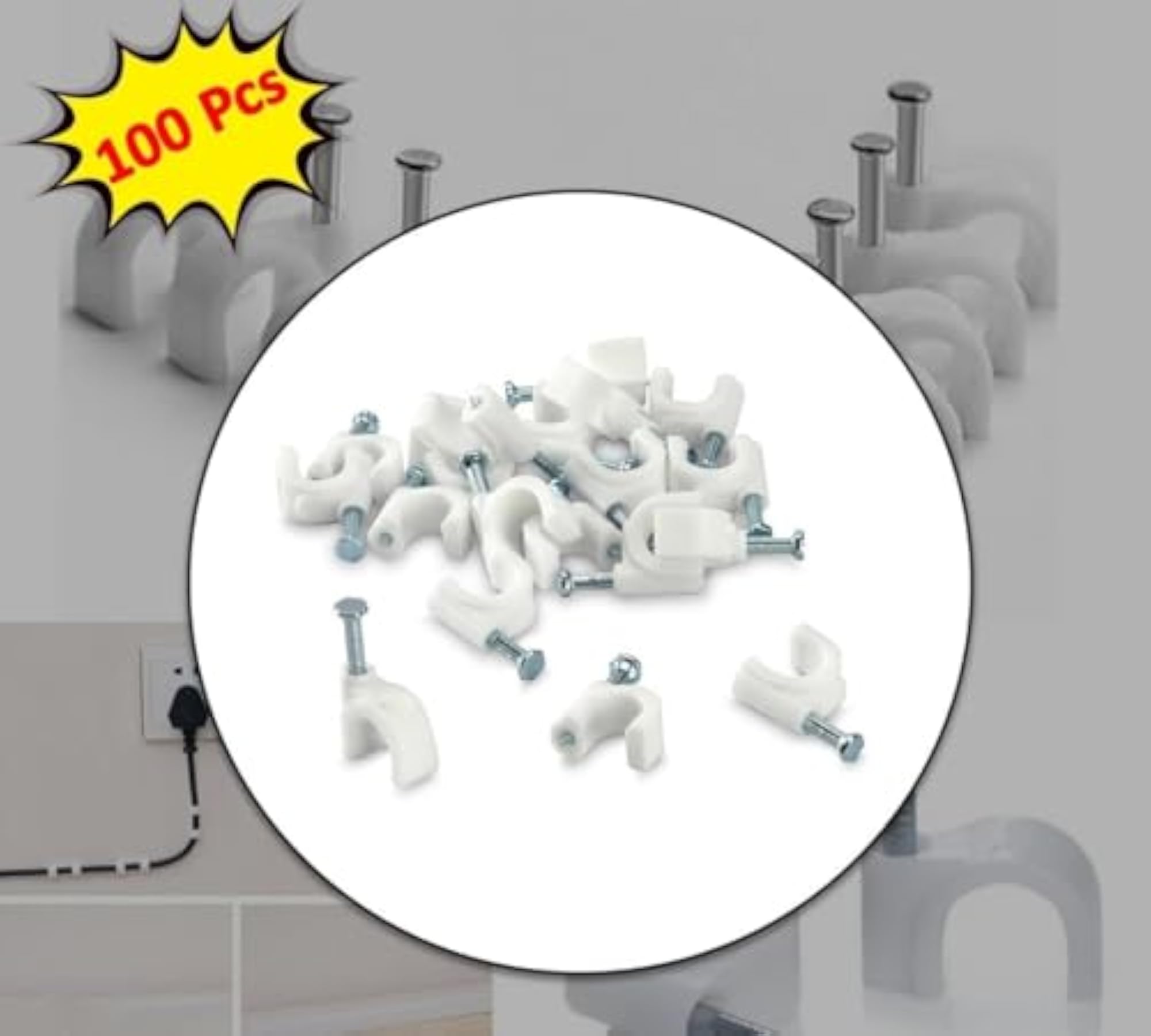 100 Pc 6 MM Cable Clip for Wire Management, Pack of 100