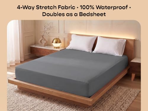 Image of SleepyCat Waterproof Lycra Mattress Protector | Queen 75x60 | Grey | 100% Waterproof TPU Layer, Soft Breathable Fabric, Snug Fit Up to 10in Mattress, Doubles as Bedsheet, Machine Washable