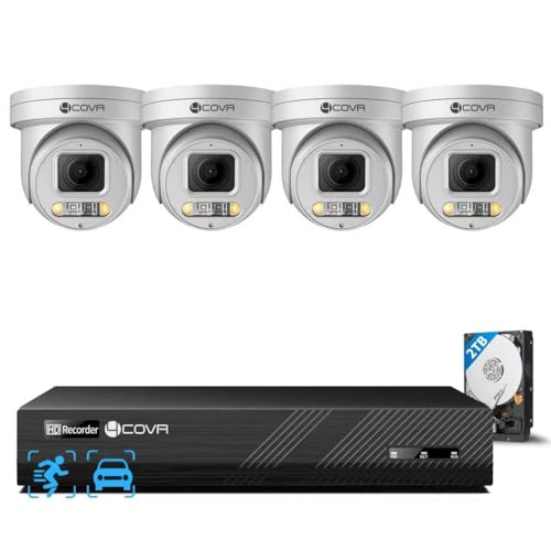4COVR PoE PTZ Security Camera System, 8X 5MP PoE IP Camera, 8CH 4K NVR & 2TB HDD, 350ｰ Pan 90ｰ Tilt 3X Digital Zoom, Smart Color Night Vision, Two Way Audio, AI Human Vehicle Detection, LYM2