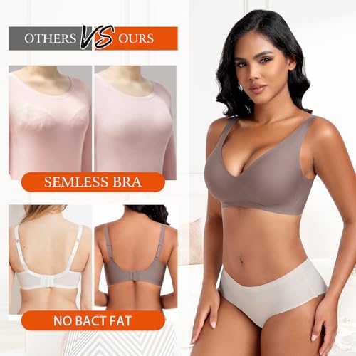 Image of DOCUMO Deep V Bras for Women No Underwire Comfort Wireless Bralettes Adjustable Sleep Seamless Plunge Bra with Bra Extender
