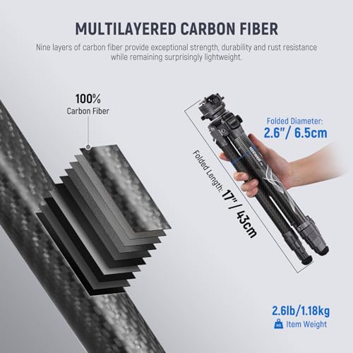 NEEWER LITETRIP LT32 62" Travel Tripod Carbon Fiber with ±15° Leveling 360° Panorama Head, Detachable Center Axis, Fast Flip Buckle, Arca QR Plate Compatible with Peak Design Capture V3, (Former TP62) by NEEWER - Image 3