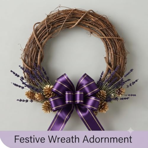 Image of Prokart - Pull Bow Gift Ribbon for Gift Wrapping, Large Decorative Pull Bows for Presents, Hampers, Flower Bouquets, Wedding, Birthday, Christmas & Party Decorations (12MM, Purple, Pack of 50PC)
