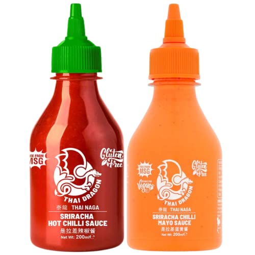 Thai Sauce Bundle with Thai Dragon Sriracha Hot Chilli Sauce 200ml and Thai Dragon Sriracha Mayonnaise 200ml (2 Pack)