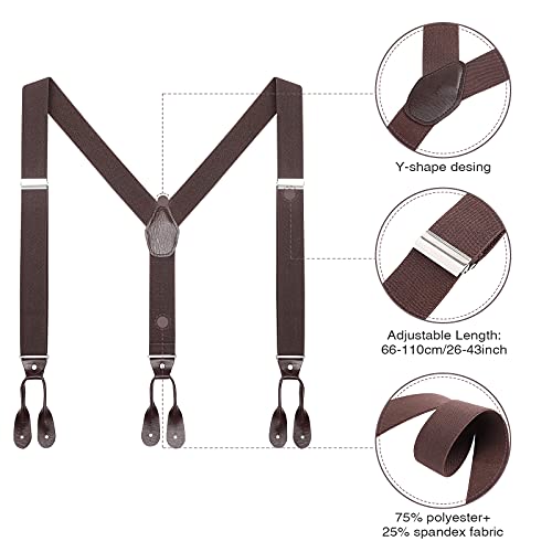 Awaytr Mens Brown Button End Suspenders - Adjustable Elastic Y Shape Tuxedo Suspender (Coffee) #TOP3