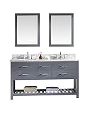 Virtu USA Caroline Estate 60 inch Double Sink Bathroom Vanity Set in Grey w/Square Undermount Sink,...