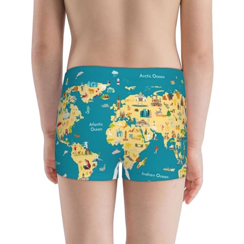 Boys' Cotton Boxer Brief Soft Underwear-World Map With Landmarks3