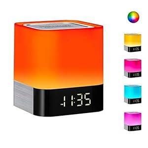 Portable Bluetooth Speaker + Music Reactive Multi-Color Touch Sensor Night Light Lamp, with LED Display, Alarm Clock, Micro SD Card & USB & AUX Slots for Smart Phone, MP3, iPad and Tablet