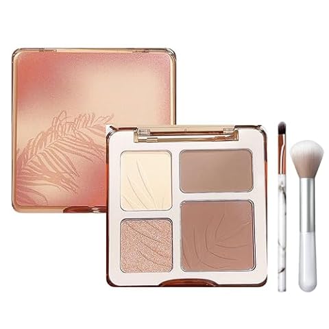 Paleta rozświetlaczy i konturowania, 4 kolory, matowy bronzer połyskujący, delikatny proszek i wysoka pigmentacja, trwała i wodoodporna, paleta do makijażu z 2 pędzlami, lekka tekstura
