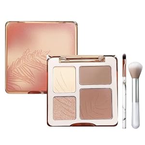 Highlighter & contouring-palet, 4 kleuren mat bronzer shmmer highlighter make-upset, fijn poeder en hoge pigmentatie, duurzaam en waterbestendig, contour, make-uppalet met 2 kwasten, lichte textuur