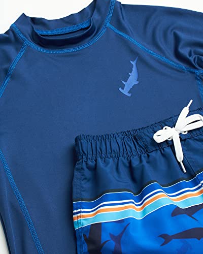 Big Chill Boys’ Rash Guard Set – Upf 50+ Short Sleeve Swim Shirt And Bathing Suit Trunks – Swimwear Set For Boys (4-14), Size 8, Navy Shark #TOP1