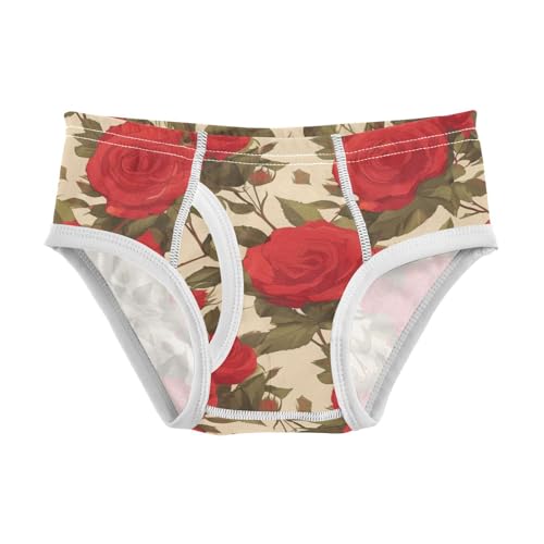 KLL Floral Pattern Red Roses Toddler Boys' Soft Underwear Cute Children Undies