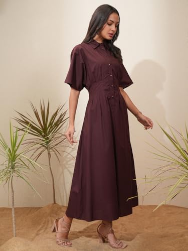 Image of Tokyo Talkies Women's Short Sleeves Shirt Collar Solid Dresses | Stylish| Casual