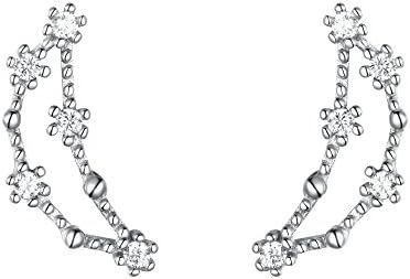 Clearine 925 Sterling Silver CZ Horoscope Zodiac Constellation Astrology Climber Stud Earrings, Post with Friction Back