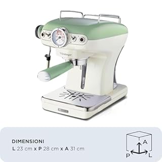 Ariete Caffè Espresso Vintage 1389, Macchina per Caffè Espresso per Polvere o Cialda ESE, 1 e 2 Tazze, Lancia Cappuccinatore, Supporto Tazze in Acciaio Inox, 15 Bar, 850W, Verde