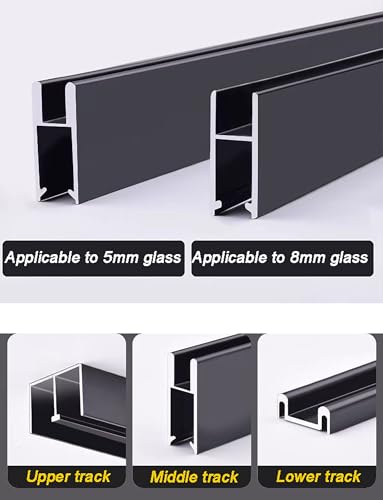 System prowadnic do szklanych drzwi przesuwnych, Aluminiowa prowadnica do drzwi szklanych Multicolor 60-150 cm witryny w biurze domowym(Silver,150cm/59in)