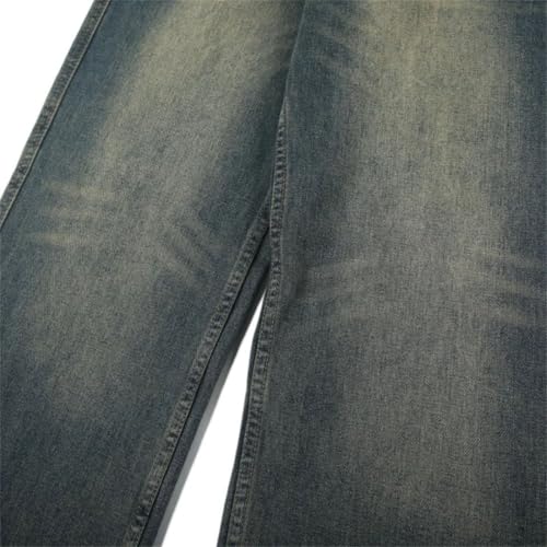 Men’S Retro Washed Jeans Mid Waist Loose Fit Wide Leg Denim Pants High Street Style Zipper Fly Solid Color Jeans4