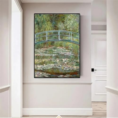 Toile Monet nénuphars 90x120cm cadre bois décor salon